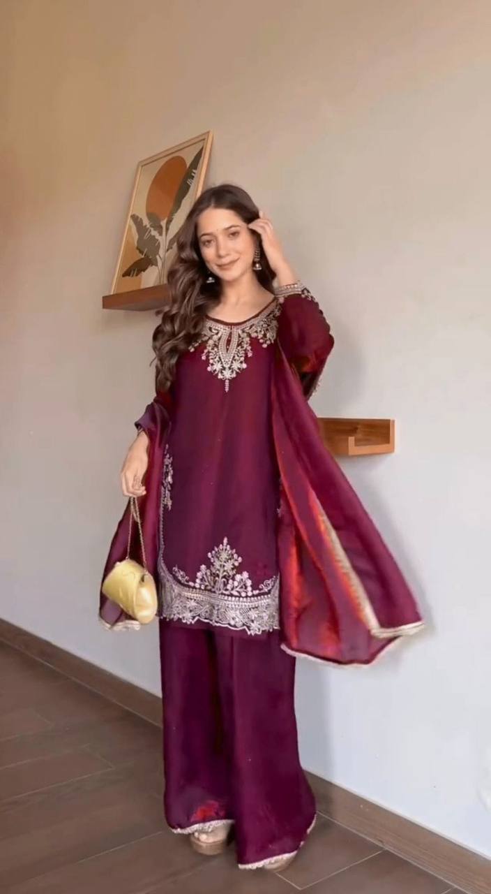 Modern Aubergine Flared Silk Set